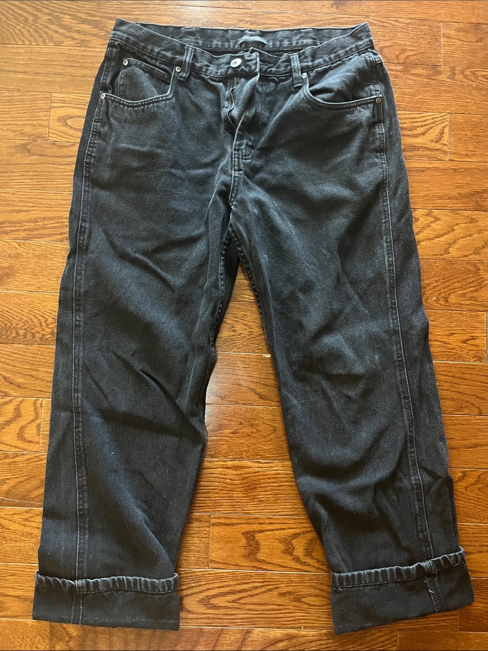 George Men's Black Relaxed Straight-Leg Jeans